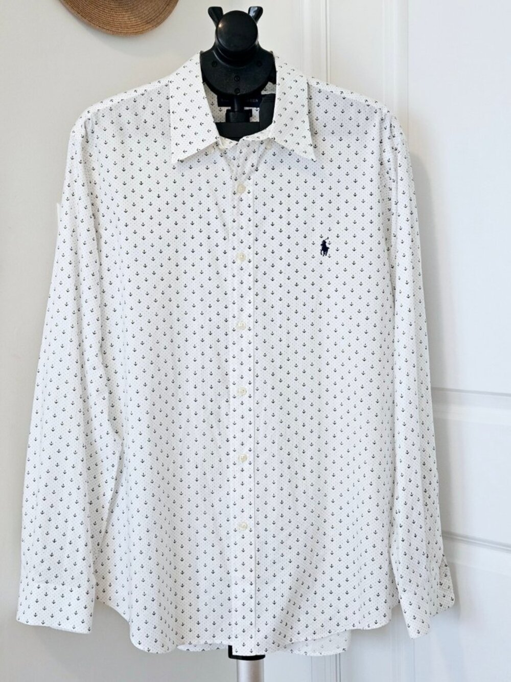 Polo Ralph Lauren White Anchor Print Cotton Shirt Men's XL Classic Fit